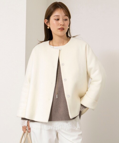 NOLLEY’S(ノーリーズ)の「【一部WEB限定カラー】エアーダブルジロンショートコート(ダッフルコート・レディース・オフホワイト/ネイビー/ライトグレー/キャメル・38)」の22枚目の写真