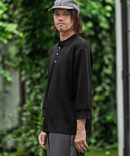 CAMBIO(カンビオ)の「mlt5876- ポンチ7分袖ヘンリーネックカットソー(BP-BFA0161)(Tシャツ/カットソー・メンズ・ホワイト/ブラック/ネイビー/グレー・S/M/L)」の1枚目の写真