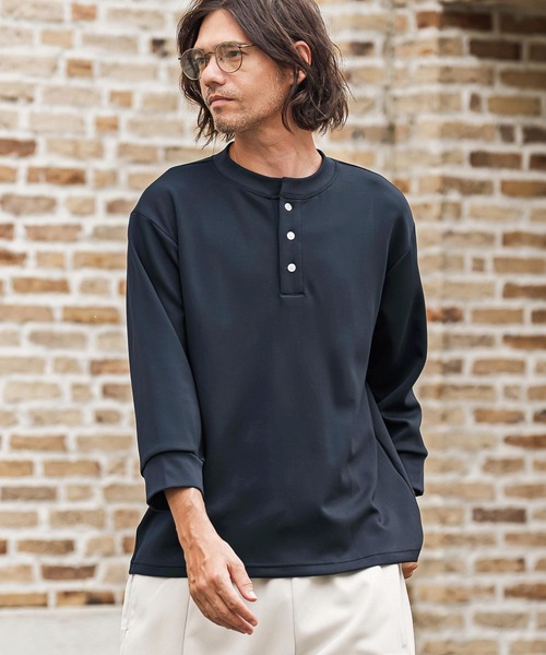 CAMBIO(カンビオ)の「mlt5876- ポンチ7分袖ヘンリーネックカットソー(BP-BFA0161)(Tシャツ/カットソー・メンズ・ホワイト/ブラック/ネイビー/グレー・S/M/L)」の5枚目の写真