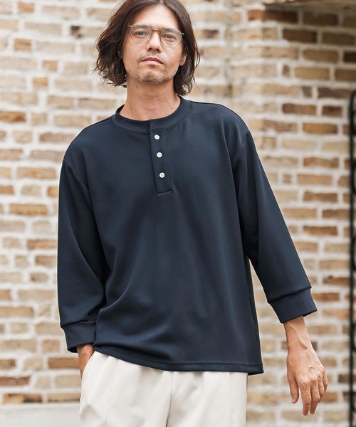 CAMBIO(カンビオ)の「mlt5876- ポンチ7分袖ヘンリーネックカットソー(BP-BFA0161)(Tシャツ/カットソー・メンズ・ホワイト/ブラック/ネイビー/グレー・S/M/L)」の6枚目の写真