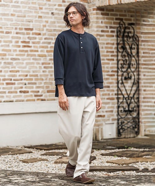 CAMBIO(カンビオ)の「mlt5876- ポンチ7分袖ヘンリーネックカットソー(BP-BFA0161)(Tシャツ/カットソー・メンズ・ホワイト/ブラック/ネイビー/グレー・S/M/L)」の7枚目の写真