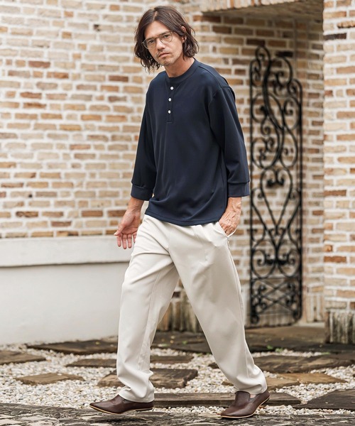CAMBIO(カンビオ)の「mlt5876- ポンチ7分袖ヘンリーネックカットソー(BP-BFA0161)(Tシャツ/カットソー・メンズ・ホワイト/ブラック/ネイビー/グレー・S/M/L)」の8枚目の写真