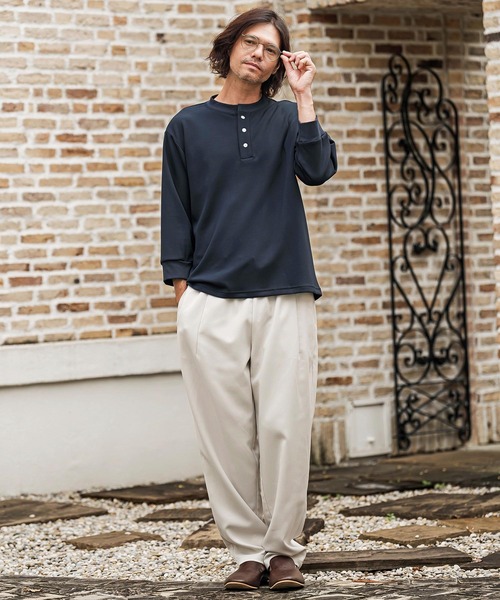 CAMBIO(カンビオ)の「mlt5876- ポンチ7分袖ヘンリーネックカットソー(BP-BFA0161)(Tシャツ/カットソー・メンズ・ホワイト/ブラック/ネイビー/グレー・S/M/L)」の9枚目の写真