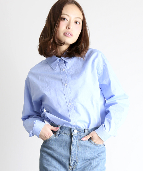 Denime（ドゥニーム）の「ブロードロングスリーブシャツ（シャツ/ブラウス・レディース・オフホワイト/ネイビー/サックスブルー・FREE）」の3枚目の写真
