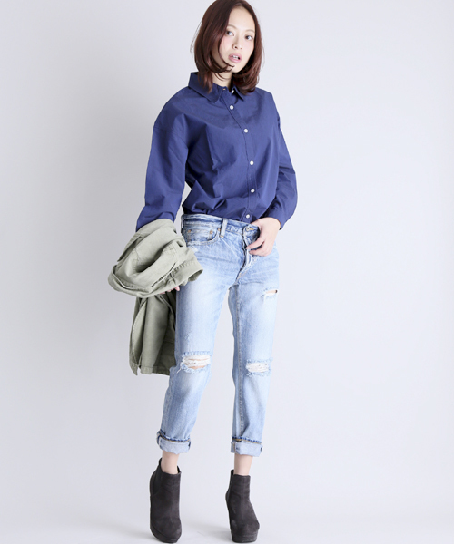 Denime（ドゥニーム）の「ブロードロングスリーブシャツ（シャツ/ブラウス・レディース・オフホワイト/ネイビー/サックスブルー・FREE）」の16枚目の写真