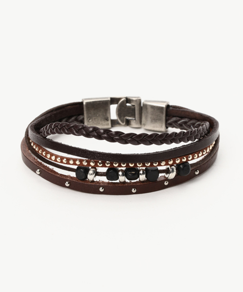 チャイハネ（チャイハネ）の「【チャイハネ】フェイクレザーMEN'S連ブレスレット（ブレスレット・メンズ・ブラウン/ブラック・FREE）」の2枚目の写真