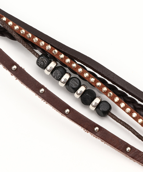 チャイハネ（チャイハネ）の「【チャイハネ】フェイクレザーMEN'S連ブレスレット（ブレスレット・メンズ・ブラウン/ブラック・FREE）」の4枚目の写真