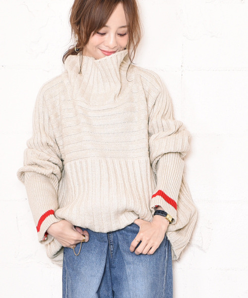 coca（coca）（コカ）の「【新色登場】袖ライン入りプチタートルネックニット（ニット/セーター・レディース・アイボリー/ブラウン・ONE SIZE）」の2枚目の写真
