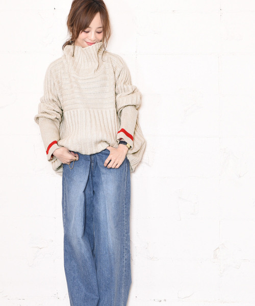 coca（coca）（コカ）の「【新色登場】袖ライン入りプチタートルネックニット（ニット/セーター・レディース・アイボリー/ブラウン・ONE SIZE）」の10枚目の写真