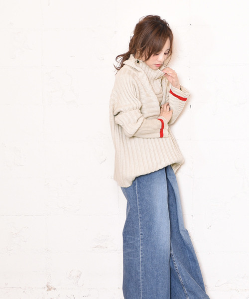 coca（coca）（コカ）の「【新色登場】袖ライン入りプチタートルネックニット（ニット/セーター・レディース・アイボリー/ブラウン・ONE SIZE）」の9枚目の写真