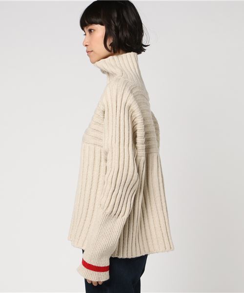 coca（coca）（コカ）の「【新色登場】袖ライン入りプチタートルネックニット（ニット/セーター・レディース・アイボリー/ブラウン・ONE SIZE）」の4枚目の写真