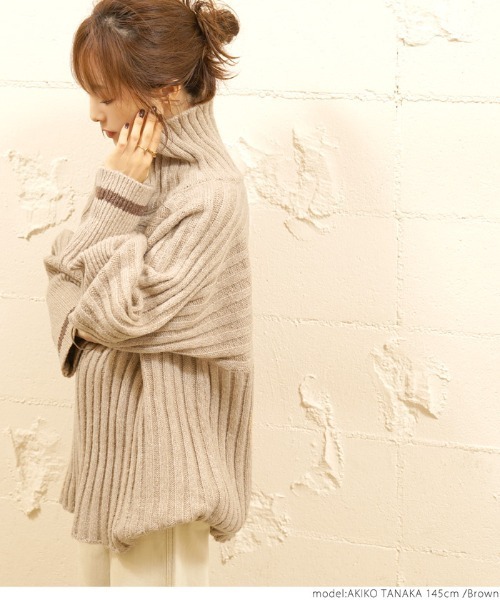 coca（coca）（コカ）の「【新色登場】袖ライン入りプチタートルネックニット（ニット/セーター・レディース・アイボリー/ブラウン・ONE SIZE）」の20枚目の写真