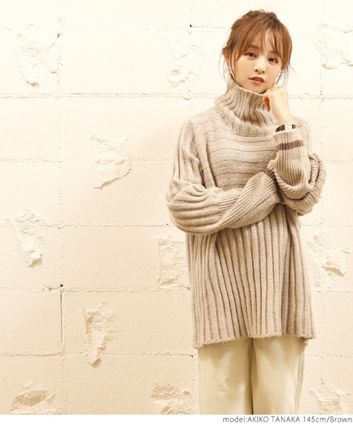 coca（coca）（コカ）の「【新色登場】袖ライン入りプチタートルネックニット（ニット/セーター・レディース・アイボリー/ブラウン・ONE SIZE）」の19枚目の写真