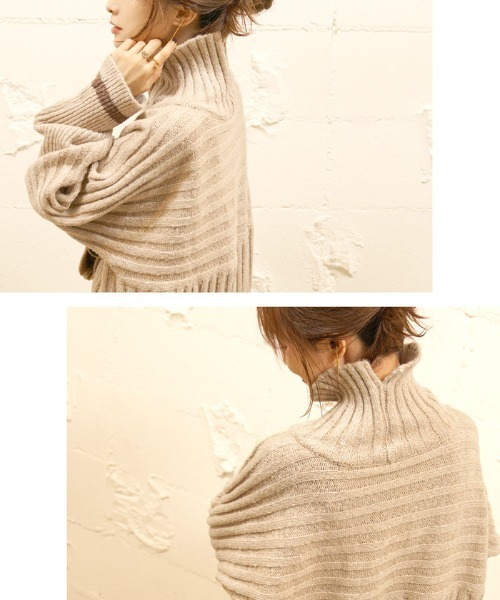 coca（coca）（コカ）の「【新色登場】袖ライン入りプチタートルネックニット（ニット/セーター・レディース・アイボリー/ブラウン・ONE SIZE）」の18枚目の写真