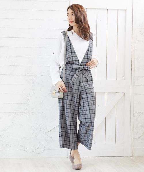 Doula Doula（ドゥーラドゥーラ）の「チェック柄ワイドサロペット（サロペット/オーバーオール・レディース・ダークグレー/ライトグレー・M/L）」の2枚目の写真