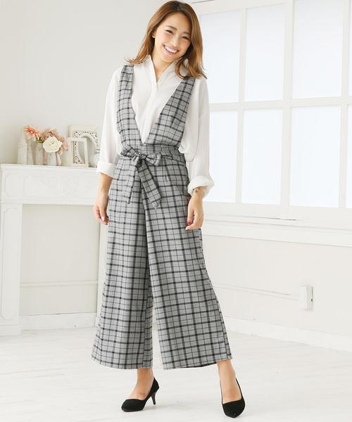 Doula Doula（ドゥーラドゥーラ）の「チェック柄ワイドサロペット（サロペット/オーバーオール・レディース・ダークグレー/ライトグレー・M/L）」の3枚目の写真