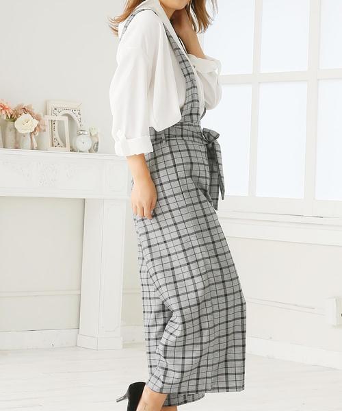 Doula Doula（ドゥーラドゥーラ）の「チェック柄ワイドサロペット（サロペット/オーバーオール・レディース・ダークグレー/ライトグレー・M/L）」の4枚目の写真