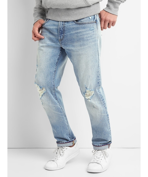 GAP（ギャップ）の「Cone Denim スリムフィット ダメージジーンズ（Gapflex）（デニムパンツ・メンズ・ライトインディゴブルー・29W 30L/30W 30L/33W 32L/34W 32L/36W 32L/31W 30L/32W 30L/31W 32L/32W 32L/28W 30L）」の4枚目の写真