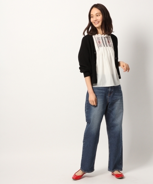 GLOBAL WORK（グローバルワーク）の「シシュウソデフレアブラウス8分袖/776436（シャツ/ブラウス・レディース・ホワイト/ネイビー/イエロー・MEDIUM/LARGE）」の8枚目の写真