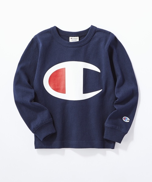 Champion（チャンピオン）の「【Champion】ビッグロゴプリントロンＴ（Tシャツ/カットソー・キッズ・オフホワイト/グレー/ネイビー・100/110/120/130/140）」の3枚目の写真