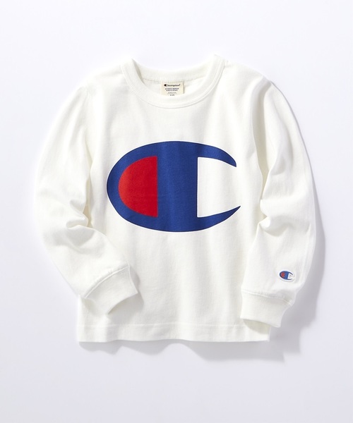 Champion（チャンピオン）の「【Champion】ビッグロゴプリントロンＴ（Tシャツ/カットソー・キッズ・オフホワイト/グレー/ネイビー・100/110/120/130/140）」の2枚目の写真