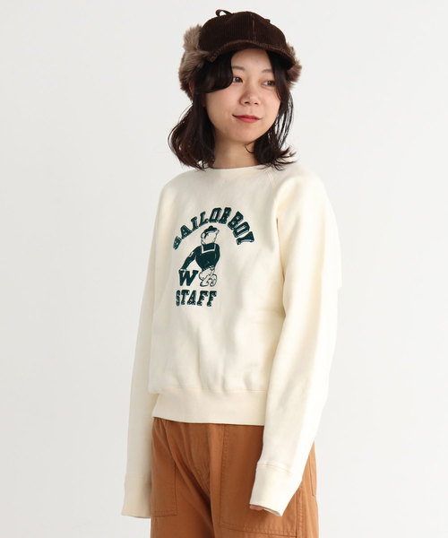 My Fav Child Woman マイファブチャイルドウーマン の Web 千葉店限定 裏起毛フロッキープリント Sailor Boy スウェット Tシャツ カットソー Wear
