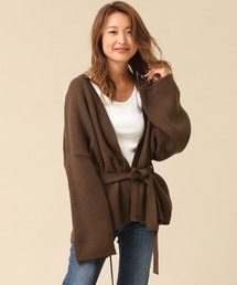 ウエストベルト 袖ワイドニットカーデ