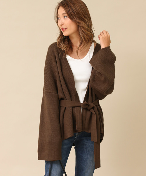 Gready Brilliant（グレディブリリアン）の「ウエストベルト 袖ワイドニットカーデ（カーディガン/ボレロ・レディース・ブラウン/グレイッシュベージュ/ブラック・FREE）」の9枚目の写真
