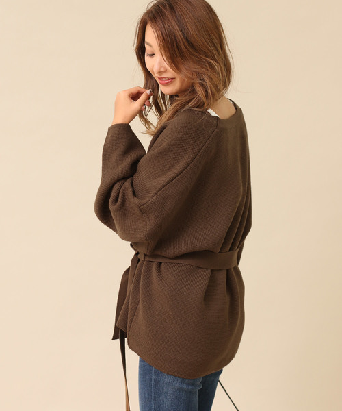 Gready Brilliant（グレディブリリアン）の「ウエストベルト 袖ワイドニットカーデ（カーディガン/ボレロ・レディース・ブラウン/グレイッシュベージュ/ブラック・FREE）」の4枚目の写真