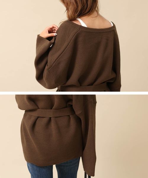 Gready Brilliant（グレディブリリアン）の「ウエストベルト 袖ワイドニットカーデ（カーディガン/ボレロ・レディース・ブラウン/グレイッシュベージュ/ブラック・FREE）」の6枚目の写真