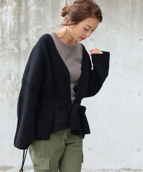 Gready Brilliant（グレディブリリアン）の「ウエストベルト 袖ワイドニットカーデ（カーディガン/ボレロ・レディース・ブラウン/グレイッシュベージュ/ブラック・FREE）」の19枚目の写真