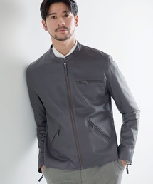 HARE グレー シングルライダースジャケット メンズのライダースジャケット（グレー/灰色系・レザー・本革