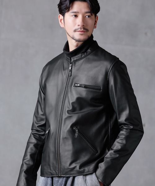 Filomo(フィローモ)の「ラムレザーライダースジャケットシングル(ライダースジャケット・メンズ・ブラック/アイボリー/モカ/カーキ/ブルー/ブラウン/ライトブラウン/キャメル/ダークグレー・LL/M/L)」の1枚目の写真