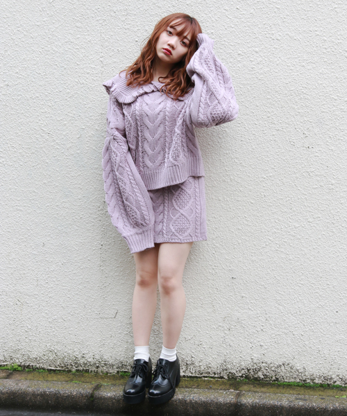 apres jour（アプレジュール）の「【1周年記念アイテム】ケーブルニット台形スカート【ZOZOTOWN限定アイテム】（スカート・レディース・ベージュ/ブラウン/クリーム/ラベンダー・フリー）」の14枚目の写真