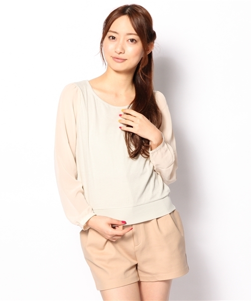 Kastane（カスタネ）の「【Kastane】袖シフォンP/O（Tシャツ/カットソー・レディース・ライトグレー/ネイビー/ホワイト/ブラック/その他/オフホワイト/ピンク・FREE）」の2枚目の写真