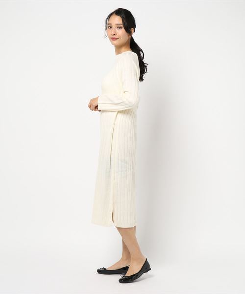 KOBE LETTUCE（コウベレタス）の「サイドスリットハイネックリブニットワンピース＊レディース/セーター/ロング丈[E1946]神戸レタス（ワンピース・レディース・ブラック/パープル/グレー/アイボリー・FREE）」の5枚目の写真