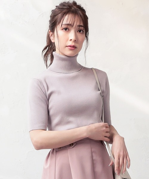 KOBE LETTUCE(コウベレタス)の「タートルネック5分袖ハイゲージスプリングニットトップス(ニット/セーター・レディース・ライトグレー/ブラック/オフホワイト/オリーブ/ピンク系その他・FREE)」の5枚目の写真