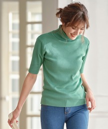 KOBE LETTUCE | タートルネック5分袖ハイゲージスプリングニットトップス(ニット/セーター)