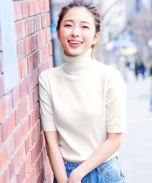 KOBE LETTUCE(コウベレタス)の「タートルネック5分袖ハイゲージスプリングニットトップス(ニット/セーター・レディース・ライトグレー/ブラック/オフホワイト/オリーブ/ピンク系その他・FREE)」の11枚目の写真