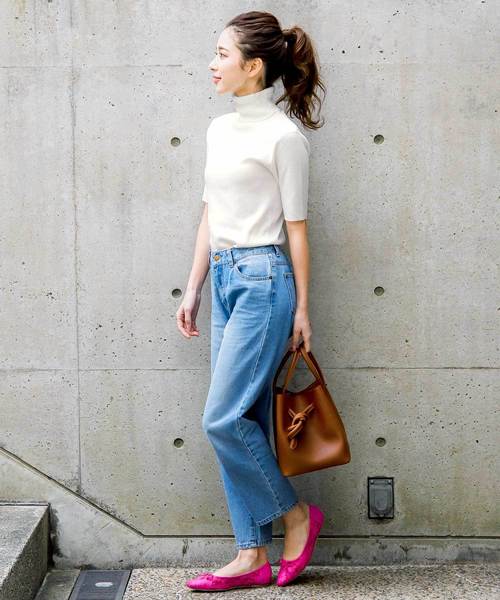 KOBE LETTUCE(コウベレタス)の「タートルネック5分袖ハイゲージスプリングニットトップス(ニット/セーター・レディース・ライトグレー/ブラック/オフホワイト/オリーブ/ピンク系その他・FREE)」の6枚目の写真