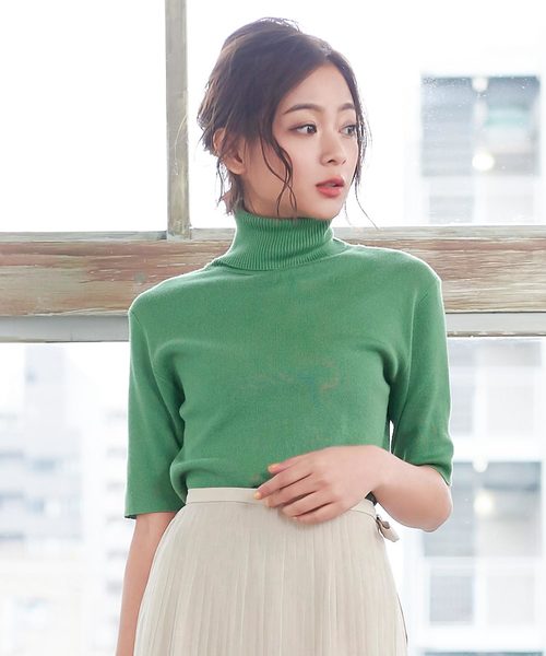 KOBE LETTUCE(コウベレタス)の「タートルネック5分袖ハイゲージスプリングニットトップス(ニット/セーター・レディース・ライトグレー/ブラック/オフホワイト/オリーブ/ピンク系その他・FREE)」の16枚目の写真