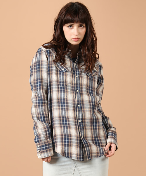 goa（ゴア）の「リネンコットンオリジナルチェックシャツ（シャツ/ブラウス・レディース・ベージュ/グリーン/ブルー/レッド・FREE）」の12枚目の写真