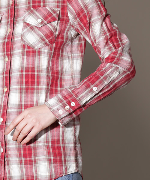 goa（ゴア）の「リネンコットンオリジナルチェックシャツ（シャツ/ブラウス・レディース・ベージュ/グリーン/ブルー/レッド・FREE）」の19枚目の写真