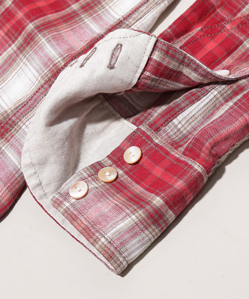 goa（ゴア）の「リネンコットンオリジナルチェックシャツ（シャツ/ブラウス・レディース・ベージュ/グリーン/ブルー/レッド・FREE）」の5枚目の写真