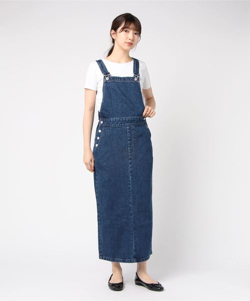 flower（フラワー）の「スリットジャンパースカート（サロペット/オーバーオール・レディース・ネイビー・FREE）」の4枚目の写真