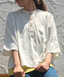OLD BETTY'S | Military Henley-neck Wide T-shirts/ミリタリー ヘンリー ネック ワイド Tシャツ(Tシャツ/カットソー)