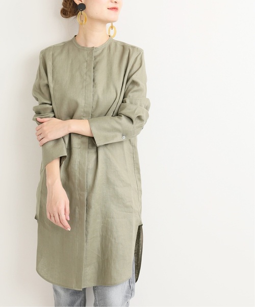 VERMEIL par iena(ヴェルメイユパーイエナ)の「リボンボイルスタンドカラーシャツ◆(シャツ/ブラウス・レディース・ブラック/カーキ・38/36)」の1枚目の写真