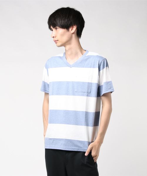 セール インディゴカラーボーダーvネックtシャツ Ss Tシャツ カットソー Nano Universe ナノユニバース のファッション通販 Zozotown