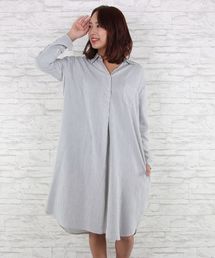 『Med winds(メッド ウインズ)』フロントボタンタック風シャツワンピース【大きいサイズ対応】【9号(M)~15号(3L)】