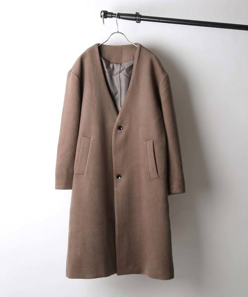 Nilway(ニルウェイ)の「【Nilway】ウールノーカラーコート(ノーカラージャケット)」|カーキ